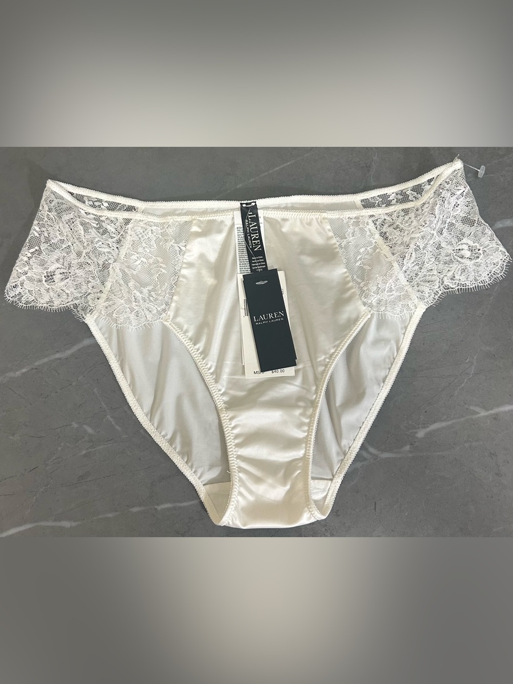 Lauren Ralph Lauren White Satin & Lace Bikini Panty Size M